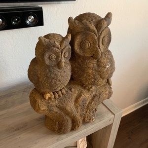 Vintage Carved Double Owl Home Decor Sculpture